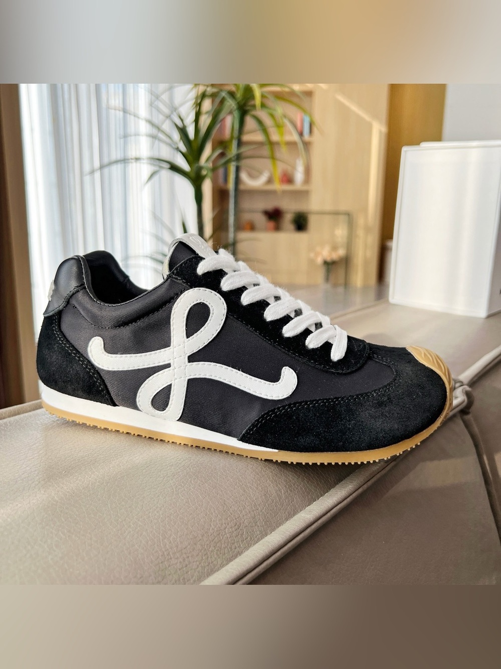 Loewe Flow Runner Black White Logo Retro Sneaker